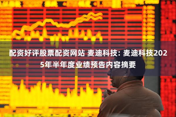 配资好评股票配资网站 麦迪科技: 麦迪科技2025年半年度业绩预告内容摘要